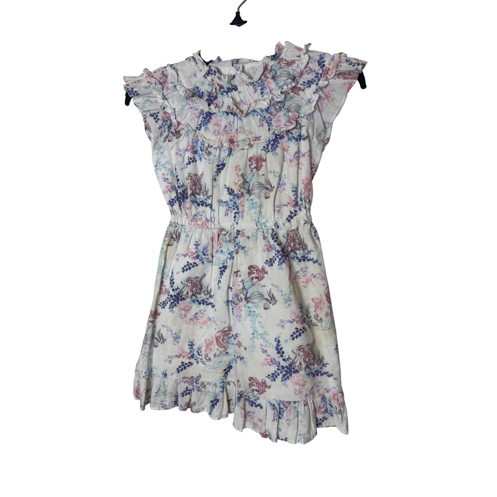 Disney X Janie And Jack Dress Girls 7 White Ariel Floral Ruffle Flutter Sleeve